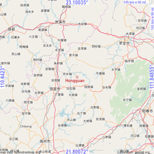 Hongguan on map