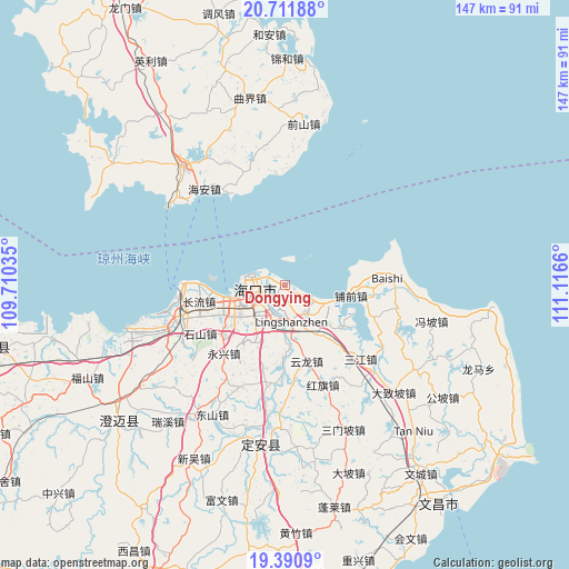 Dongying on map