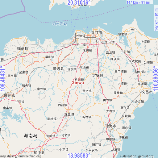 Xinwu on map