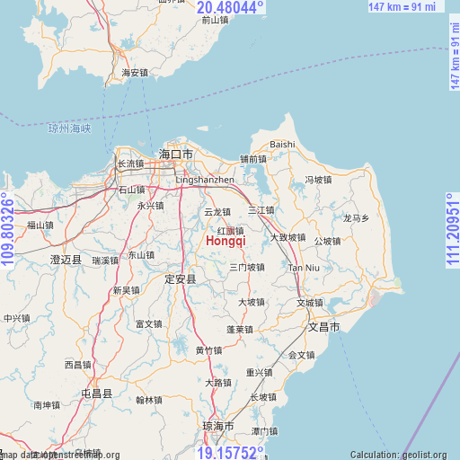 Hongqi on map