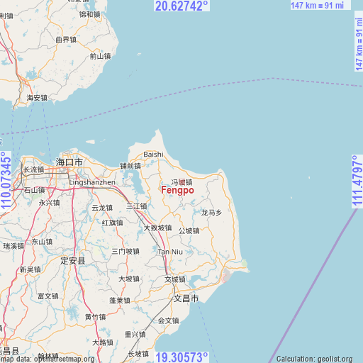 Fengpo on map