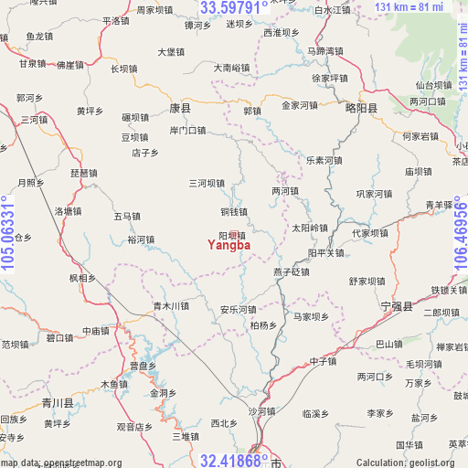 Yangba on map