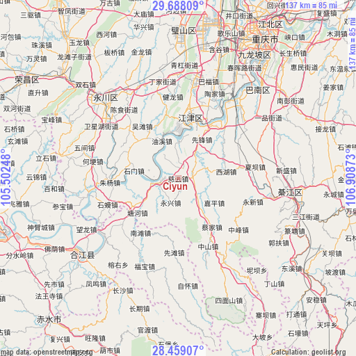 Ciyun on map