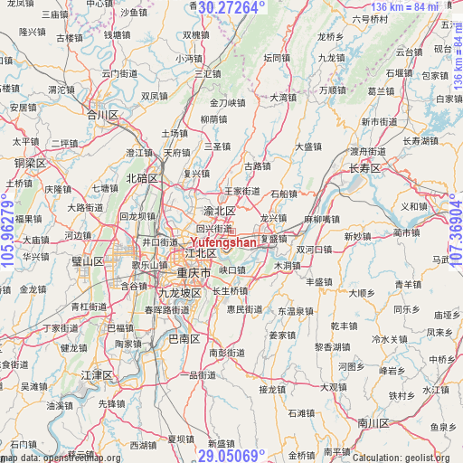 Yufengshan on map