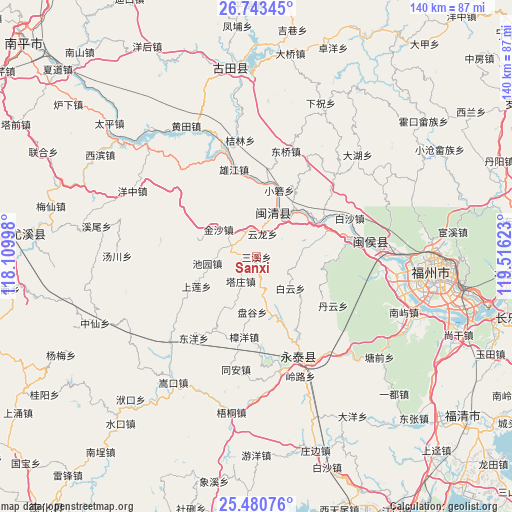 Sanxi on map