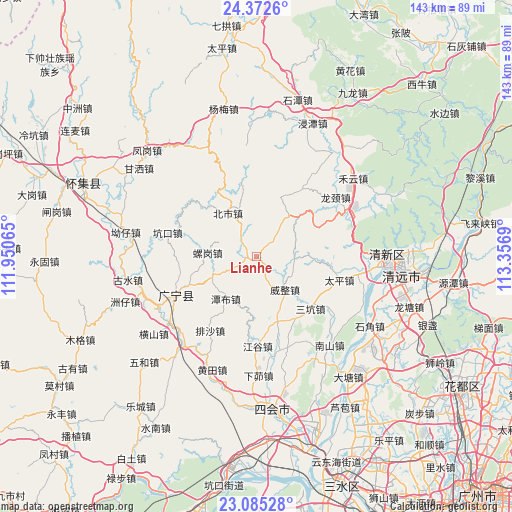 Lianhe on map