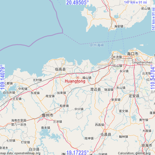 Huangtong on map