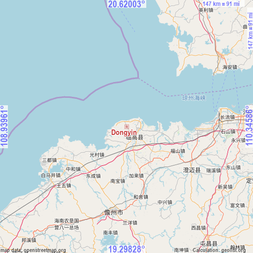 Dongyin on map