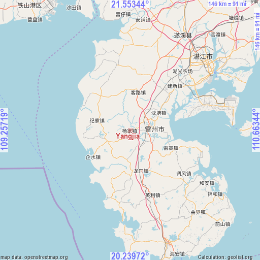 Yangjia on map