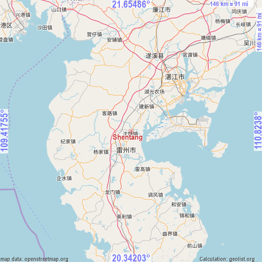 Shentang on map