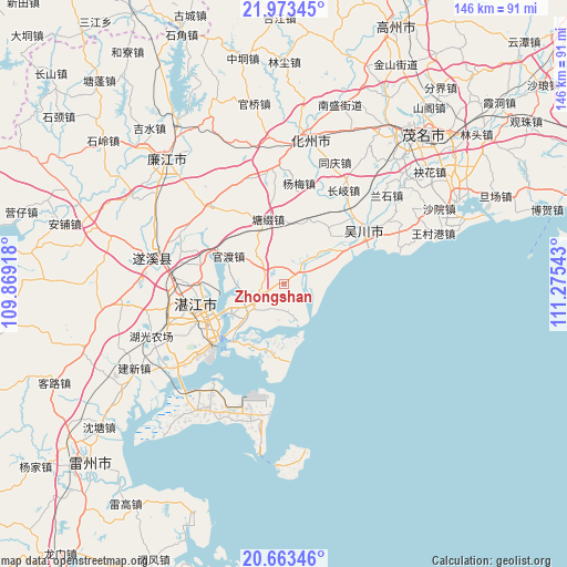Zhongshan on map