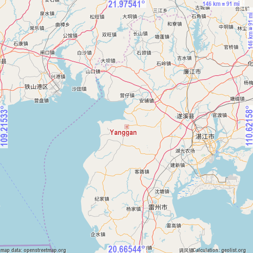 Yanggan on map