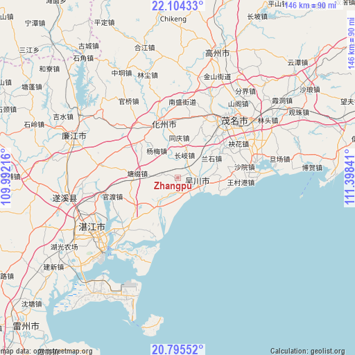 Zhangpu on map