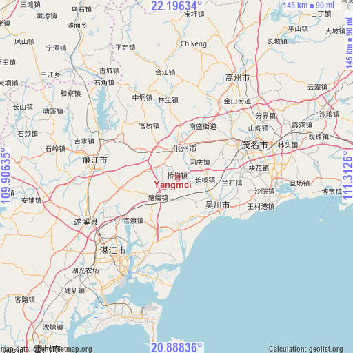 Yangmei on map