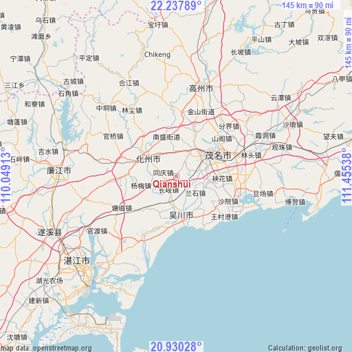 Qianshui on map