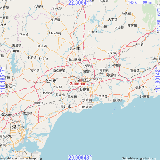 Gaoshan on map