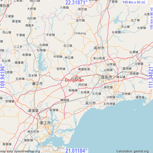 Dongshan on map