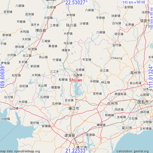 Shijiao on map