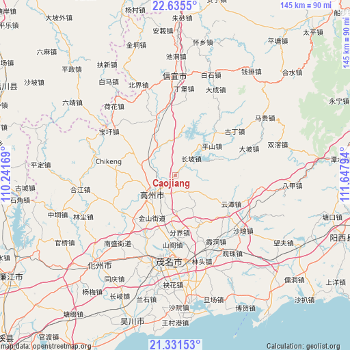 Caojiang on map