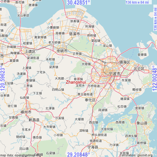 Zhangshui on map