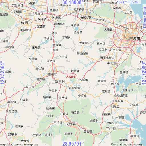 Xiaren on map