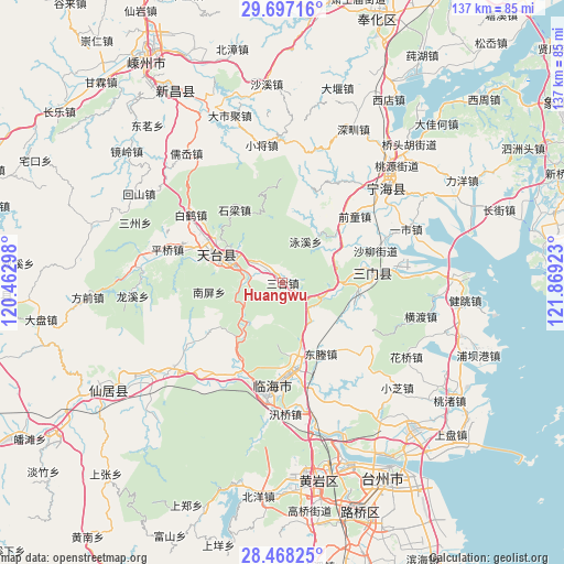 Huangwu on map