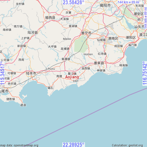 Aojiang on map