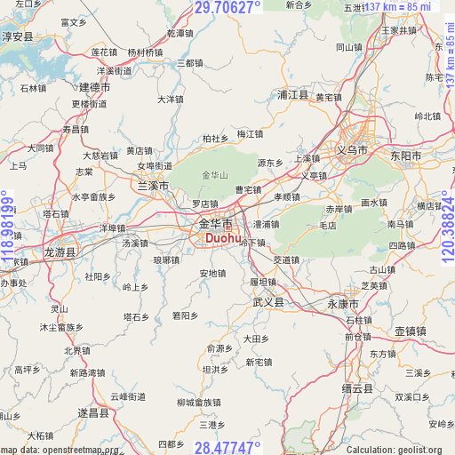 Duohu on map