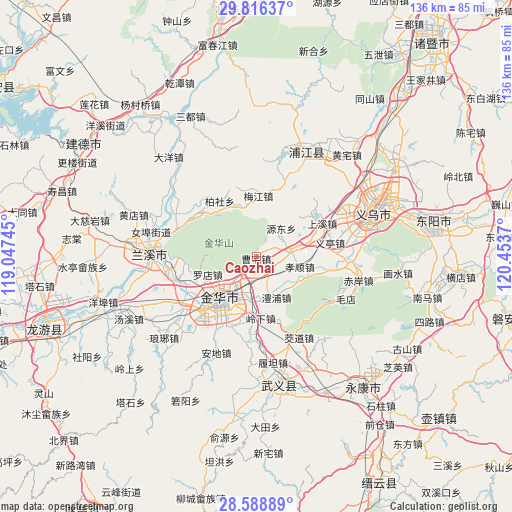 Caozhai on map