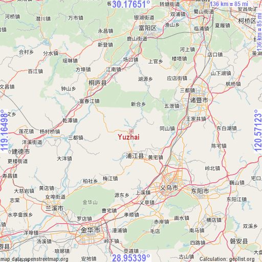 Yuzhai on map