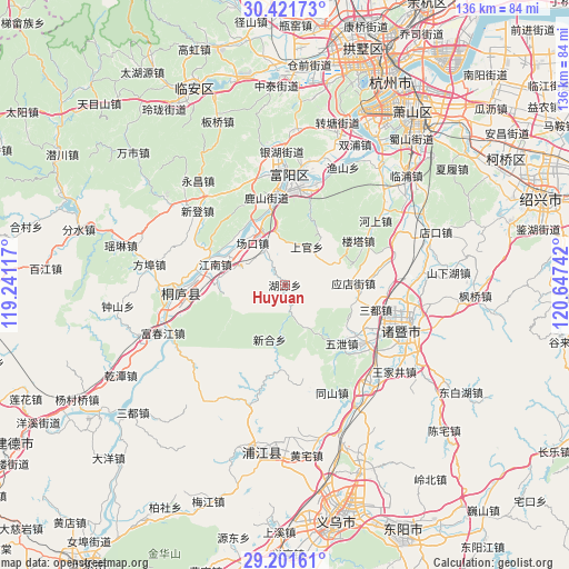 Huyuan on map