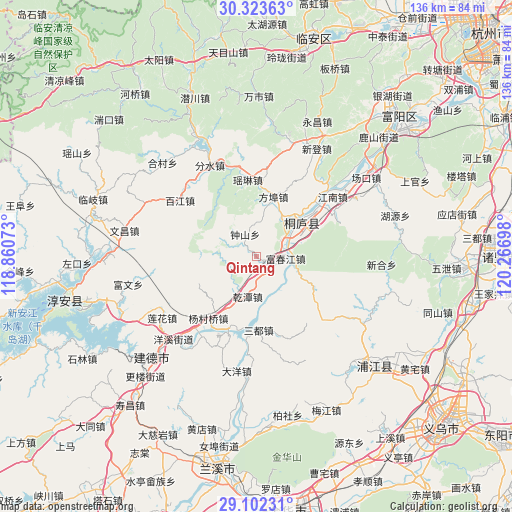 Qintang on map