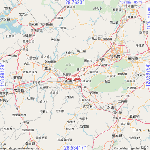 Xianqiao on map