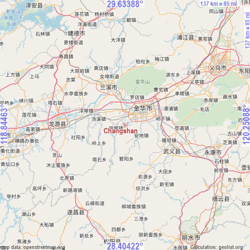 Changshan on map