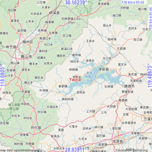 Yaojia on map