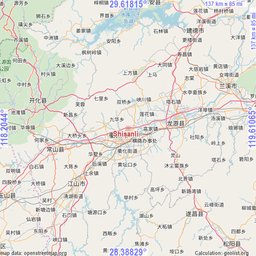 Shisanli on map