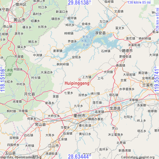 Huipinggeng on map