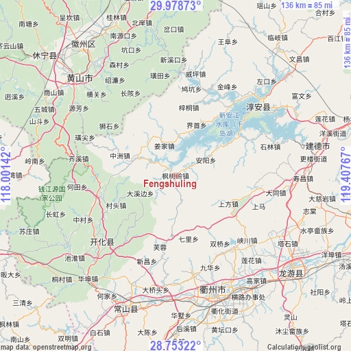 Fengshuling on map