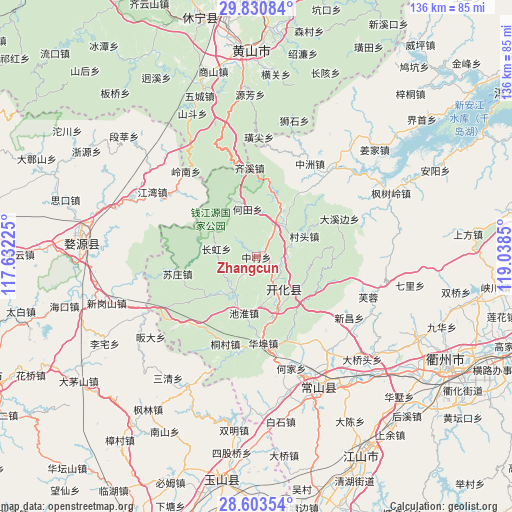 Zhangcun on map