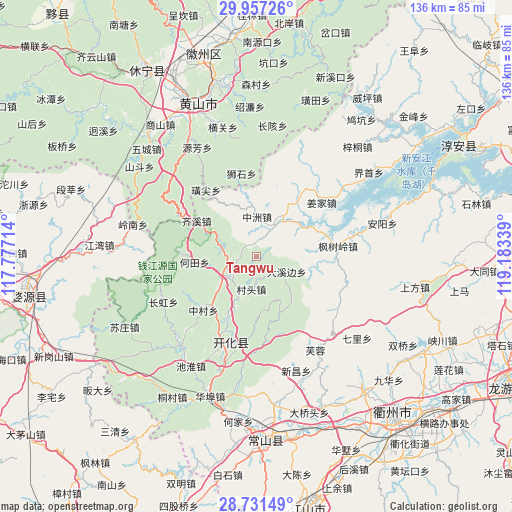 Tangwu on map