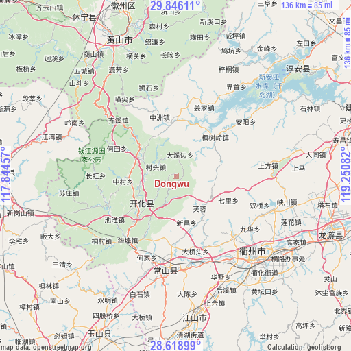 Dongwu on map