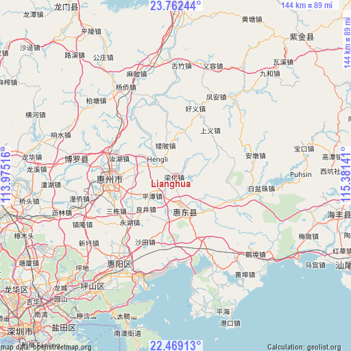 Lianghua on map