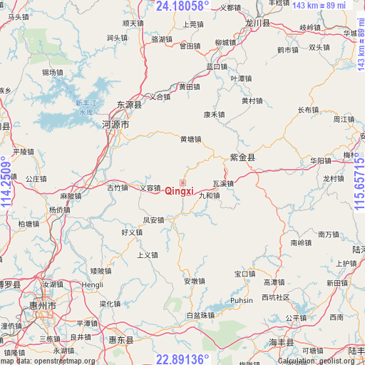 Qingxi on map