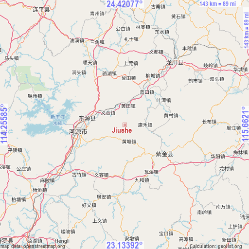 Jiushe on map