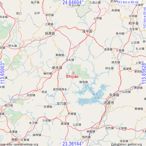 Shijiao on map