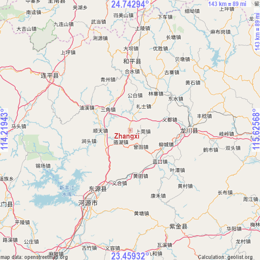 Zhangxi on map