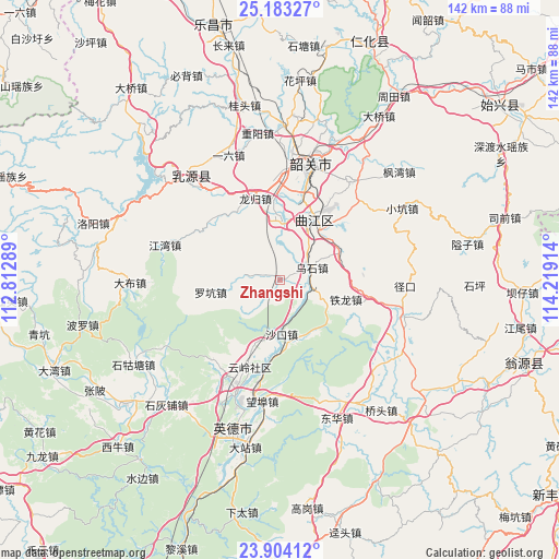 Zhangshi on map