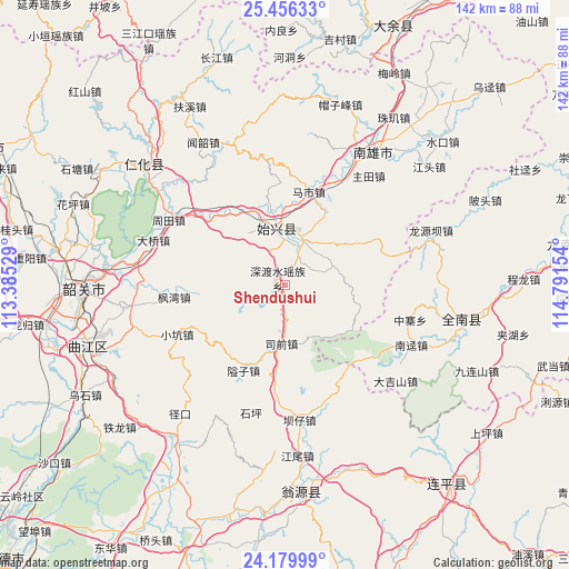 Shendushui on map