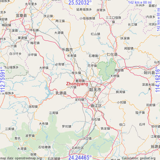 Zhongyang on map