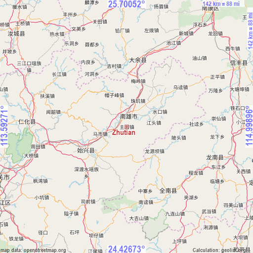 Zhutian on map